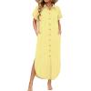 Zeagoo Womens Summer Casual Short Sleeve Button Down Long Shirt Dresses Loose Swimsuit Beach Cover Ups with Pockets(Yellow Stripe)