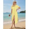 Zeagoo Womens Summer Casual Short Sleeve Button Down Long Shirt Dresses Loose Swimsuit Beach Cover Ups with Pockets(Yellow Stripe)