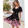Zeagoo Womens Summer Dress Casual Swing Floral Ruffle Short Sleeve Sundresses Beach Mini A-line Shift Dress 2026 with Pockets(Pink Black Floral)