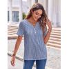 Zeagoo Womens Summer Tops Casual Short Sleeve V Neck Shirts Business Dressy Work Blouses(Blue White Stripes)