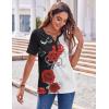 Zeagoo Womens Summer Tops Casual Short Sleeve V Neck Shirts Business Dressy Work Blouses(Floral Red Black)