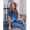 Zeagoo Womens Summer Tops Casual Short Sleeve V Neck Shirts Business Dressy Work Blouses(Gradient Blue)
