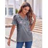 Zeagoo Womens Summer Tops Casual Short Sleeve V Neck Shirts Business Dressy Work Blouses(Grey Floral)