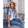 Zeagoo Womens Summer Tops Casual Short Sleeve V Neck Shirts Business Dressy Work Blouses(Leaf White Blue)
