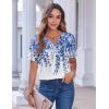 Zeagoo Womens Summer Tops Casual Short Sleeve V Neck Shirts Business Dressy Work Blouses(Leaf White Blue)