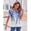 Zeagoo Womens Summer Tops Casual Short Sleeve V Neck Shirts Business Dressy Work Blouses(Leaf White Blue)