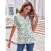 Zeagoo Womens Summer Tops Casual Short Sleeve V Neck Shirts Business Dressy Work Blouses(Leaf White Green)