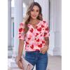 Zeagoo Womens Summer Tops Casual Short Sleeve V Neck Shirts Business Dressy Work Blouses(Pink Heart)