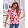 Zeagoo Womens Summer Tops Casual Short Sleeve V Neck Shirts Business Dressy Work Blouses(Pink Heart)