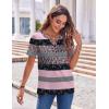 Zeagoo Womens Summer Tops Casual Short Sleeve V Neck Shirts Business Dressy Work Blouses(Stripes Black Pink)