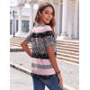 Zeagoo Womens Summer Tops Casual Short Sleeve V Neck Shirts Business Dressy Work Blouses(Stripes Black Pink)