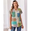 Zeagoo Womens Tops Short Sleeve Summer V Neck Shirts Work Blouses Business Outfits Fashion Clothing(Black Khaki Dots)