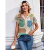 Zeagoo Womens Tops Short Sleeve Summer V Neck Shirts Work Blouses Business Outfits Fashion Clothing(Black Khaki Dots)