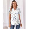 Zeagoo Womens Tops Short Sleeve Summer V Neck Shirts Work Blouses Business Outfits Fashion Clothing(Leaf White)