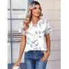Zeagoo Womens Tops Short Sleeve Summer V Neck Shirts Work Blouses Business Outfits Fashion Clothing(Leaf White)