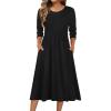 Zeagoo 3/4 Sleeve Women’s Dress Casual Flowy A-Line Midi Tshirt Dresses with Pockets Crewneck Vocation Boho Beach Sundress(01-black)