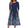 Zeagoo 3/4 Sleeve Women’s Dress Casual Flowy A-Line Midi Tshirt Dresses with Pockets Crewneck Vocation Boho Beach Sundress(Blue Flower)
