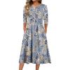 Zeagoo 3/4 Sleeve Women’s Dress Casual Flowy A-Line Midi Tshirt Dresses with Pockets Crewneck Vocation Boho Beach Sundress(Mz919)