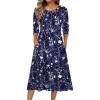 Zeagoo 3/4 Sleeve Women’s Dress Casual Flowy A-Line Midi Tshirt Dresses with Pockets Crewneck Vocation Boho Beach Sundress(Sf180)