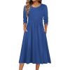 Zeagoo 3/4 Sleeve Women’s Dress Casual Flowy A-Line Midi Tshirt Dresses with Pockets Crewneck Vocation Boho Beach Sundress(Solid Blue)