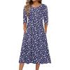 Zeagoo 3/4 Sleeve Women’s Dress Casual Flowy A-Line Midi Tshirt Dresses with Pockets Crewneck Vocation Boho Beach Sundress(Xh445)