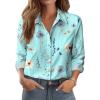 Zeagoo Button Down Shirts for Women Dressy Floral Printed Long Sleeve Blouse Business Casual Work Tops(Blue Floral)