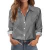 Zeagoo Button Down Shirts for Women Dressy Floral Printed Long Sleeve Blouse Business Casual Work Tops(Houndstooth)