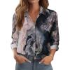 Zeagoo Button Down Shirts for Women Dressy Floral Printed Long Sleeve Blouse Business Casual Work Tops(Khaki Marble Print)
