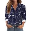 Zeagoo Button Down Shirts for Women Dressy Floral Printed Long Sleeve Blouse Business Casual Work Tops(Navy White Floral)