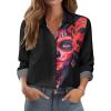 Zeagoo Button Down Shirts for Women Dressy Floral Printed Long Sleeve Blouse Business Casual Work Tops(Pattern Black)