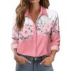 Zeagoo Button Down Shirts for Women Dressy Floral Printed Long Sleeve Blouse Business Casual Work Tops(Pink Flower)