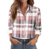 Zeagoo Button Down Shirts for Women Dressy Floral Printed Long Sleeve Blouse Business Casual Work Tops(Pink Plaid)