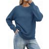 Zeagoo Fall Sweaters for Women 2026 Long Sleeve Crewneck Ribbed Knit Pullover Sweater Loose Fit Basic Jumper Tops(A Blue)