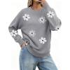 Zeagoo Fall Sweaters for Women 2026 Long Sleeve Crewneck Ribbed Knit Pullover Sweater Loose Fit Basic Jumper Tops(Aa Flower192)