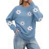 Zeagoo Fall Sweaters for Women 2026 Long Sleeve Crewneck Ribbed Knit Pullover Sweater Loose Fit Basic Jumper Tops(Flower193)