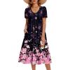 Zeagoo Summer Dress for Women Casual Floral Midi Sundress with Pockets V Neck Pleated Short Sleeve Aline Beach Vacation Dress(Black Pink Floral)