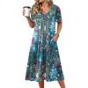 Zeagoo Summer Dress for Women Casual Floral Midi Sundress with Pockets V Neck Pleated Short Sleeve Aline Beach Vacation Dress(Floral-1)