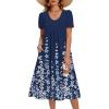 Zeagoo Summer Dress for Women Casual Floral Midi Sundress with Pockets V Neck Pleated Short Sleeve Aline Beach Vacation Dress(Navy Floral)