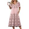 Zeagoo Summer Dress for Women Casual Floral Midi Sundress with Pockets V Neck Pleated Short Sleeve Aline Beach Vacation Dress(Pink Print-1)