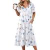 Zeagoo Summer Dress for Women Casual Floral Midi Sundress with Pockets V Neck Pleated Short Sleeve Aline Beach Vacation Dress(White Floral)