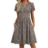 Zeagoo Women Summer Dress 2026 Short Sleeve Aline Mini Dresses with Pockets Casual Swing Tshirt Dress Vocation Beach Sundress(Brown Print)