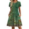Zeagoo Women Summer Dress 2026 Short Sleeve Aline Mini Dresses with Pockets Casual Swing Tshirt Dress Vocation Beach Sundress(Green Ethnic)