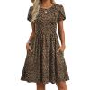 Zeagoo Women Summer Dress 2026 Short Sleeve Aline Mini Dresses with Pockets Casual Swing Tshirt Dress Vocation Beach Sundress(Leopard Print)