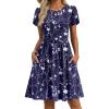 Zeagoo Women Summer Dress 2026 Short Sleeve Aline Mini Dresses with Pockets Casual Swing Tshirt Dress Vocation Beach Sundress(Navy White Floral)