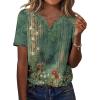 Zeagoo Womens Summer Tops Casual Short Sleeve V Neck Shirts Business Dressy Work Blouses(Floral Green)