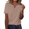 Zeagoo Womens Summer Tops Casual Short Sleeve V Neck Shirts Business Dressy Work Blouses(Khaki)