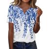 Zeagoo Womens Summer Tops Casual Short Sleeve V Neck Shirts Business Dressy Work Blouses(Leaf White Blue)