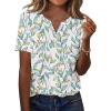 Zeagoo Womens Summer Tops Casual Short Sleeve V Neck Shirts Business Dressy Work Blouses(Leaf White Green)