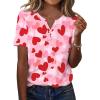 Zeagoo Womens Summer Tops Casual Short Sleeve V Neck Shirts Business Dressy Work Blouses(Pink Heart)