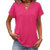 Zeagoo Womens Tops Short Sleeve Summer V Neck Shirts Work Blouses Business Outfits Fashion Clothing(Hot Pink)